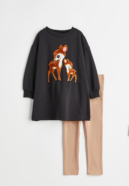 H&M - 2-Piece printed set - dark grey/deer