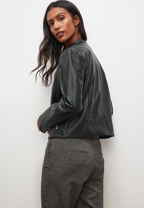 edit - Collared biker jacket - black