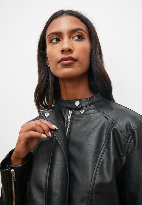 edit - Collared biker jacket - black