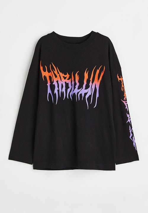 H&M - Print-motif jersey top - black/flames