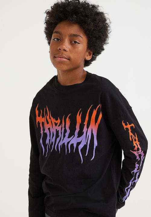 H&M - Print-motif jersey top - black/flames