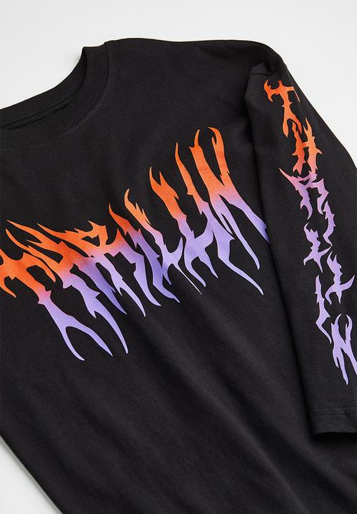 H&M - Print-motif jersey top - black/flames