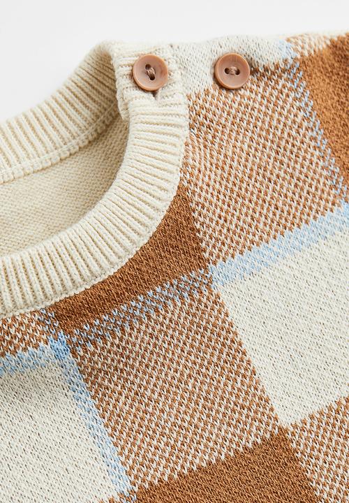 H&M - Jacquard-knit jumper - light brown/cream checked