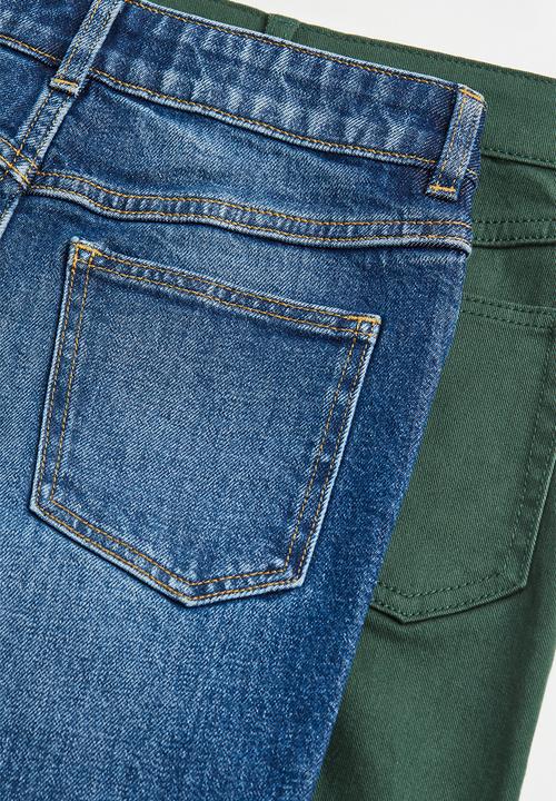 H&M - 2-Pack relaxed fit trousers - dark green/denim blue