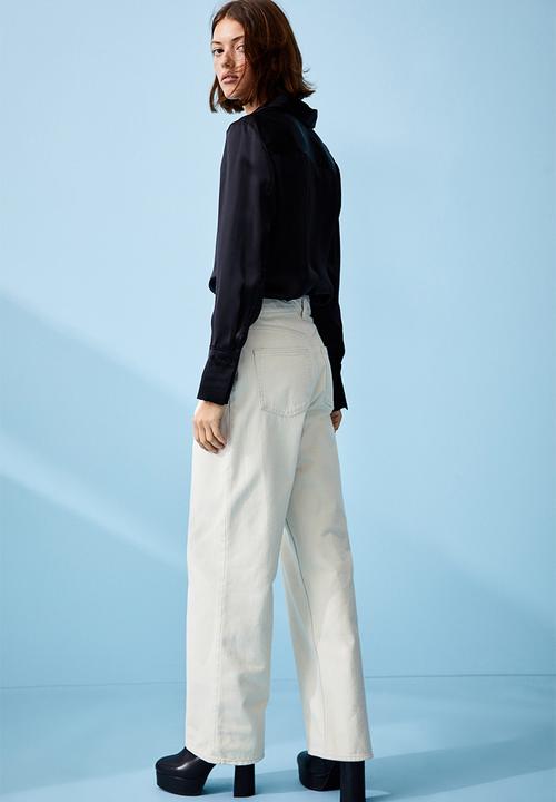 H&M - Loose straight high jeans - light beige