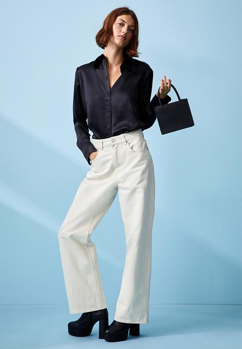 H&M - Loose straight high jeans - light beige