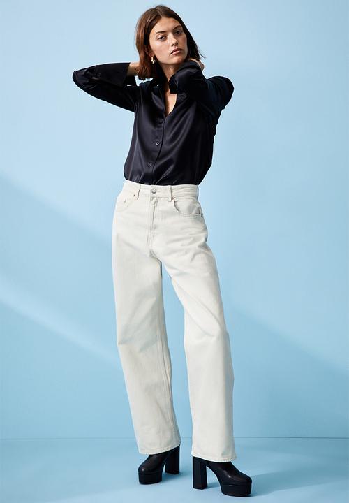 H&M - Loose straight high jeans - light beige