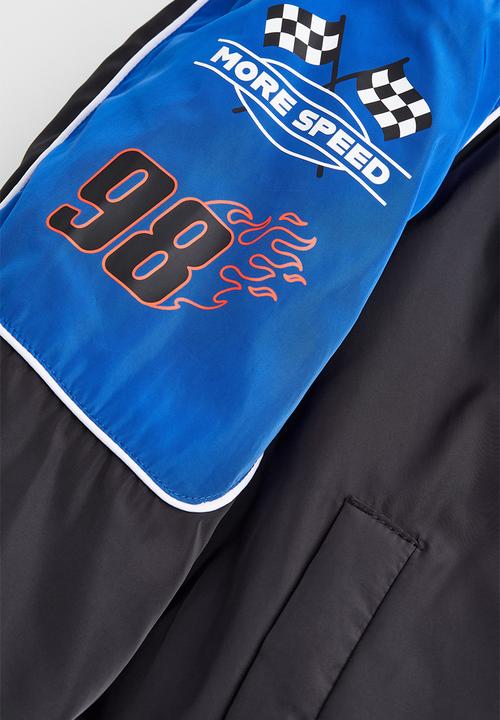 H&M - Oversized printed bomber jacket - black/bright blue