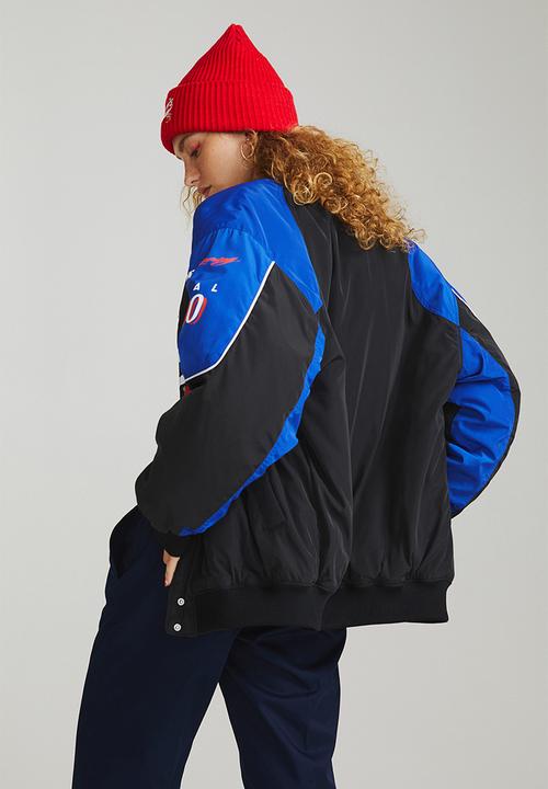 H&M - Oversized printed bomber jacket - black/bright blue