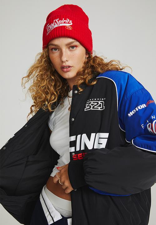 H&M - Oversized printed bomber jacket - black/bright blue