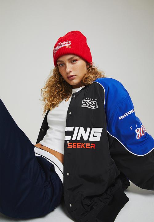 H&M - Oversized printed bomber jacket - black/bright blue