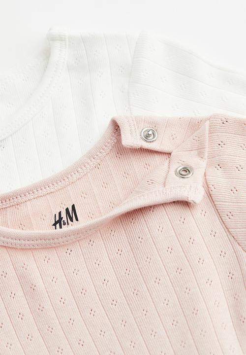 H&M - 2-Pack long-sleeved bodysuits - powder pink/white