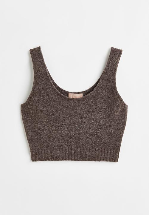 H&M - Fine-knit cropped sweater vest - brown marl