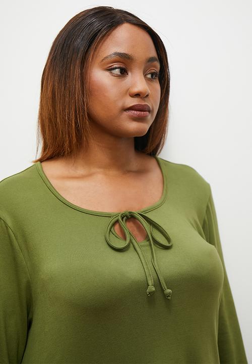 edit - Front tie detail tee - khaki
