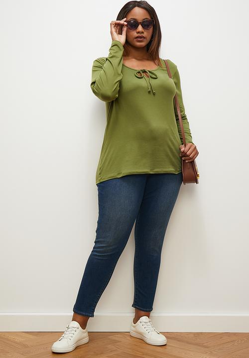 edit - Front tie detail tee - khaki