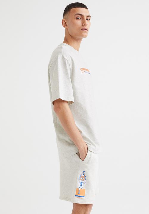 H&M - Relaxed fit printed t-shirt - light grey marl/compete