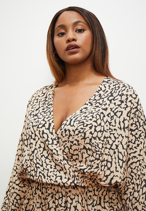 edit Plus - Dolman sleeve sot waist midi dress - modern animal 