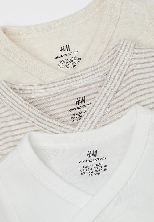 H&M - 3-Pack long-sleeved bodysuits - light beige/striped