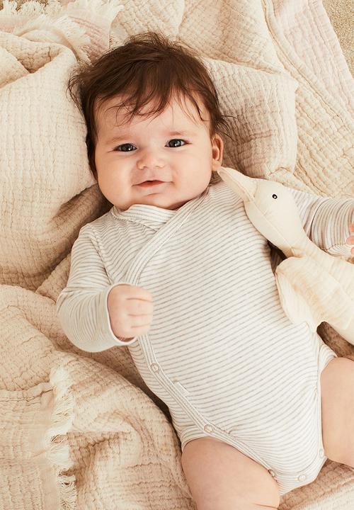 H&M - 3-Pack long-sleeved bodysuits - light beige/striped