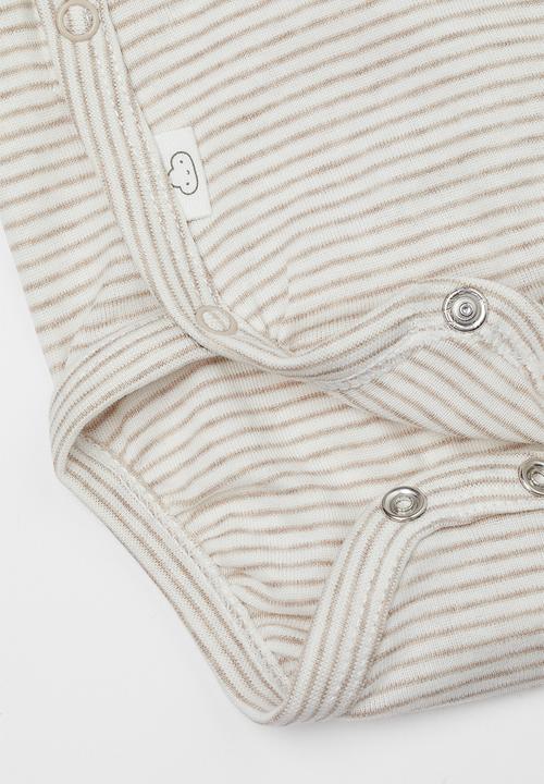 H&M - 3-Pack long-sleeved bodysuits - light beige/striped