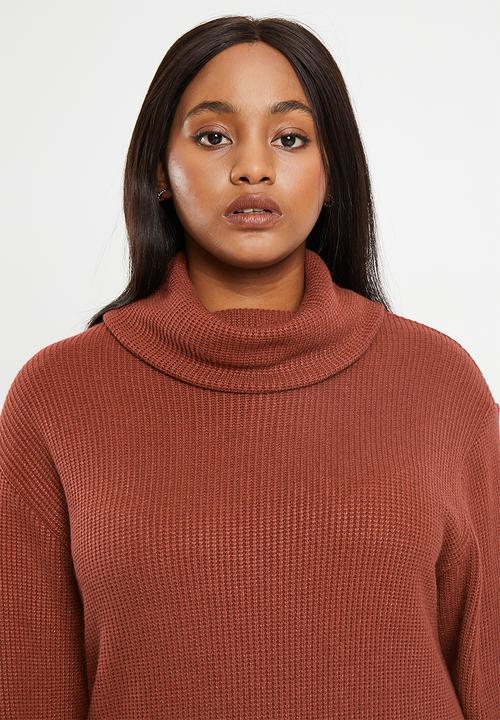 Me&B - Plus Poloneck maxi rib knit dress - toffee