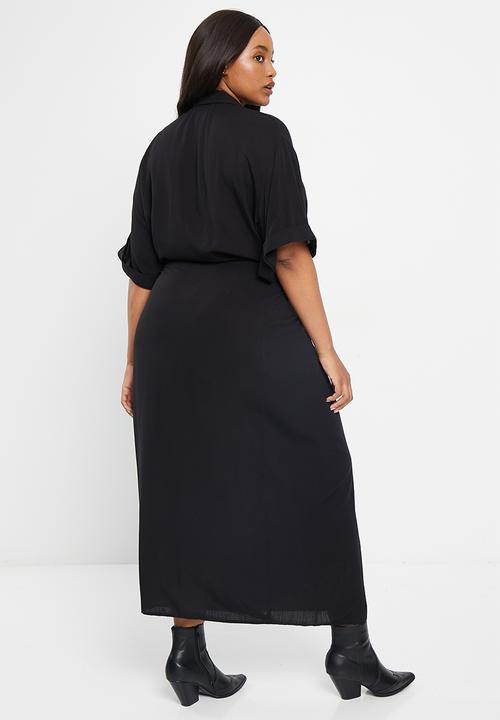 Me&B - Plus relaxed wrap shirt dress - black