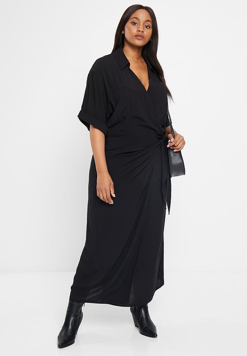 Me&B - Plus relaxed wrap shirt dress - black