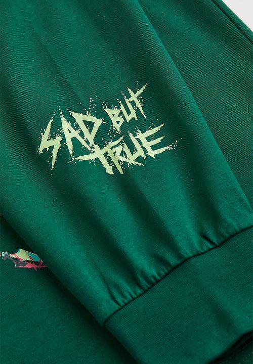 H&M - Relaxed fit printed jersey top - dark green/metallica