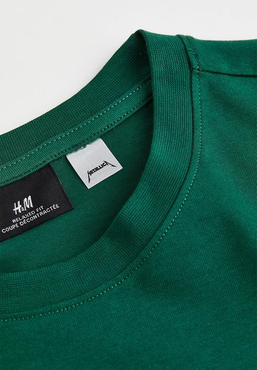 H&M - Relaxed fit printed jersey top - dark green/metallica