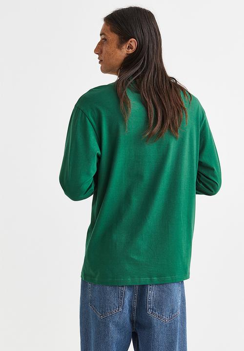 H&M - Relaxed fit printed jersey top - dark green/metallica