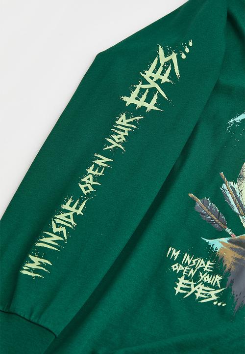 H&M - Relaxed fit printed jersey top - dark green/metallica
