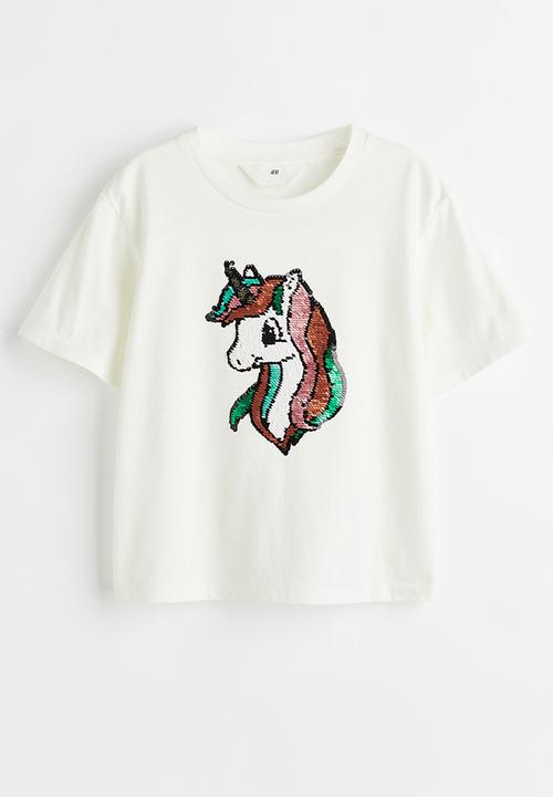 H&M - Reversible sequin-motif T-shirt - white/unicorn