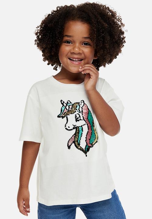 H&M - Reversible sequin-motif T-shirt - white/unicorn
