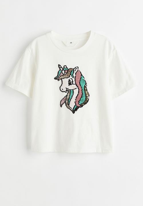 H&M - Reversible sequin-motif T-shirt - white/unicorn