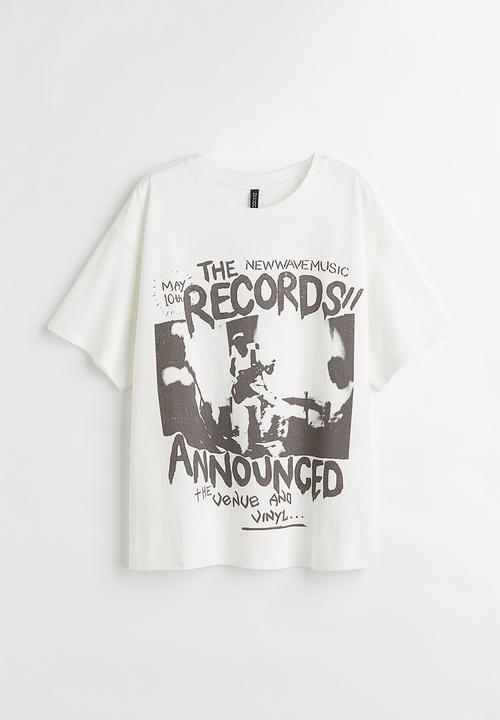 H&M - Printed T-shirt - white/records