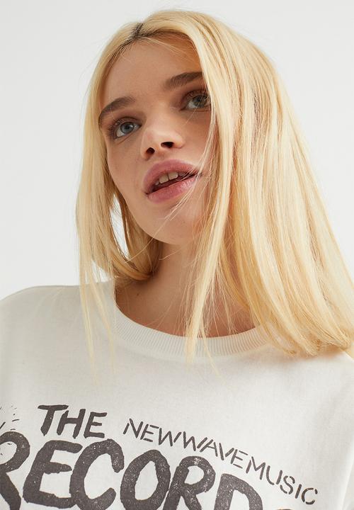H&M - Printed T-shirt - white/records