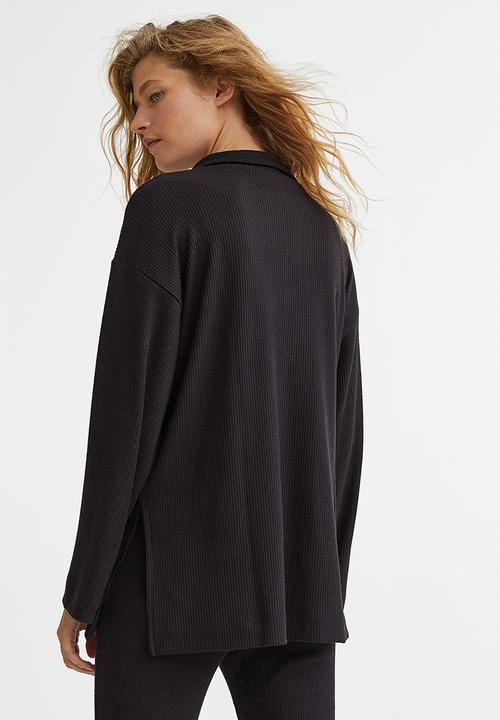 H&M - Ribbed half-zip top - black