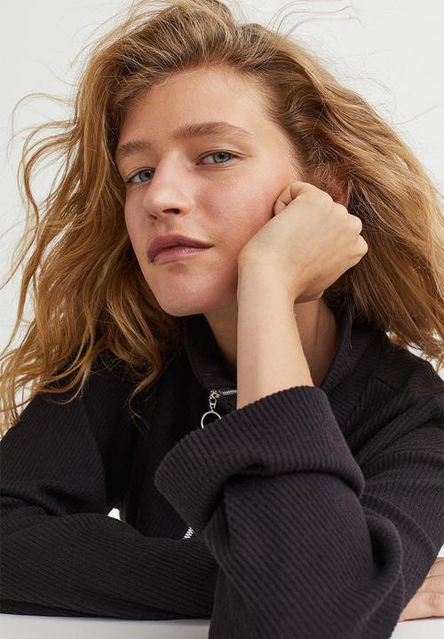 H&M - Ribbed half-zip top - black
