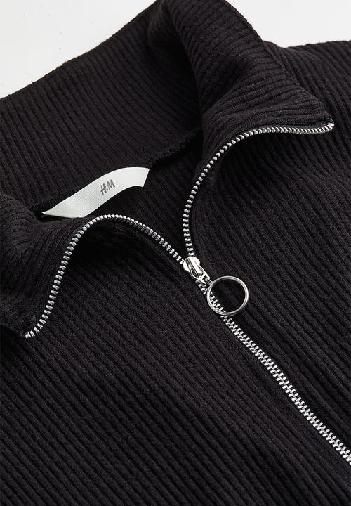 H&M - Ribbed half-zip top - black