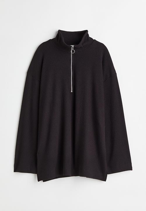 H&M - Ribbed half-zip top - black