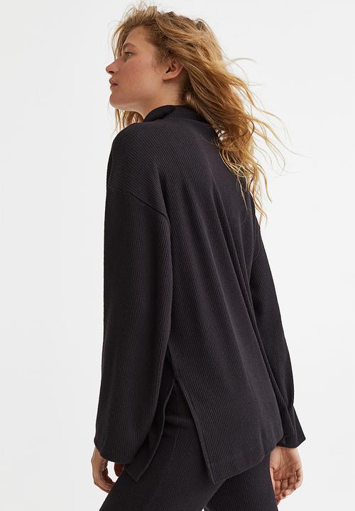H&M - Ribbed half-zip top - black