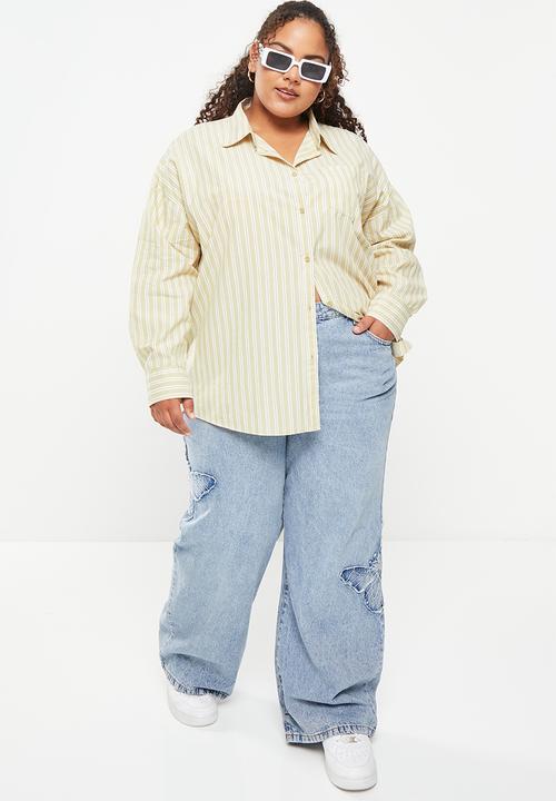 Cotton On - Plus dad shirt - gen stripe light sand