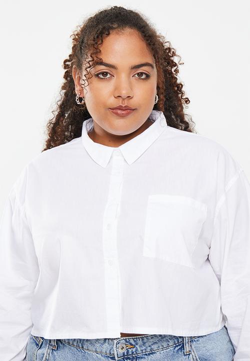 Cotton On - Plus cropped dad shirt - white 
