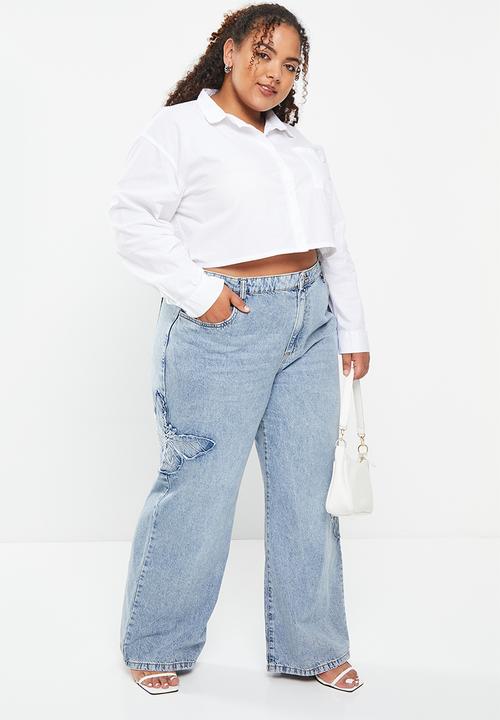 Cotton On - Plus cropped dad shirt - white 
