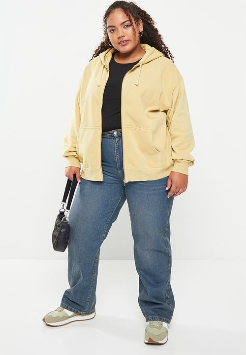 Cotton On - Plus classic washed zip-through hoodie - washed light sand