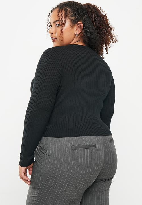 Cotton On - Plus urban rib crew neck top - black 