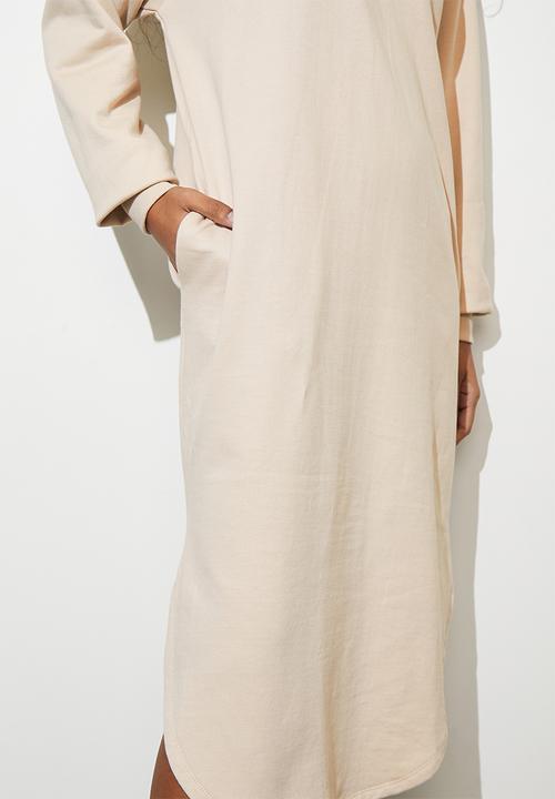 Superbalist - Curved hem hooded sweat dress - neutral