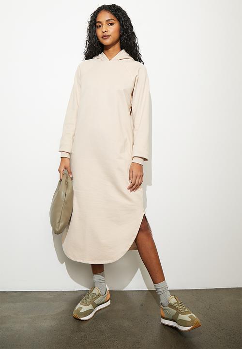Superbalist - Curved hem hooded sweat dress - neutral