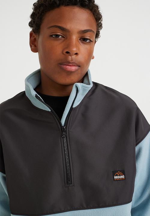 H&M - Zip-top fleece jacket - light turquoise/block-coloured