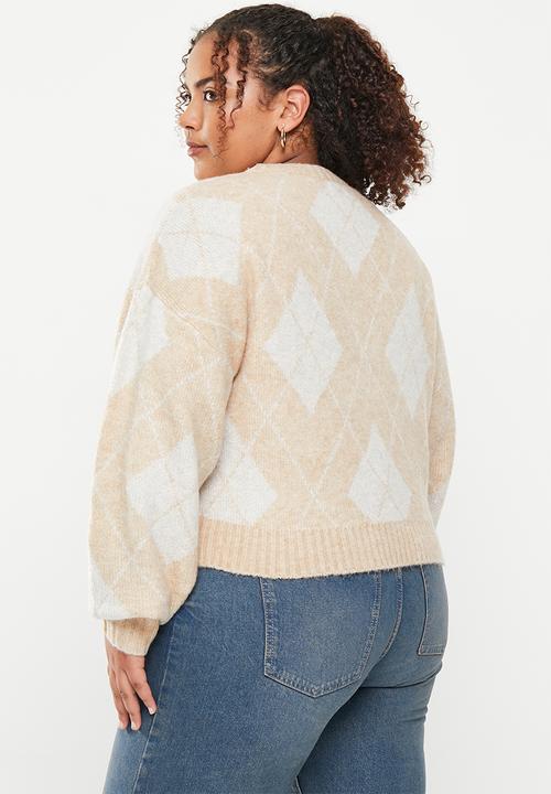 Cotton On - Plus blondie crew pullover - neutral argyle